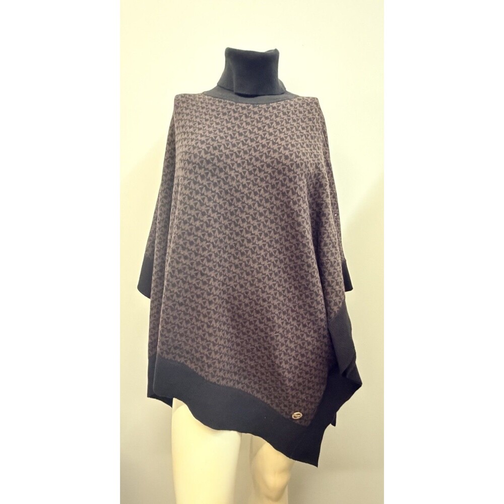 Michael Kors Brown Logo Jacquard Turtleneck Poncho Sweater L/XL NEW $295